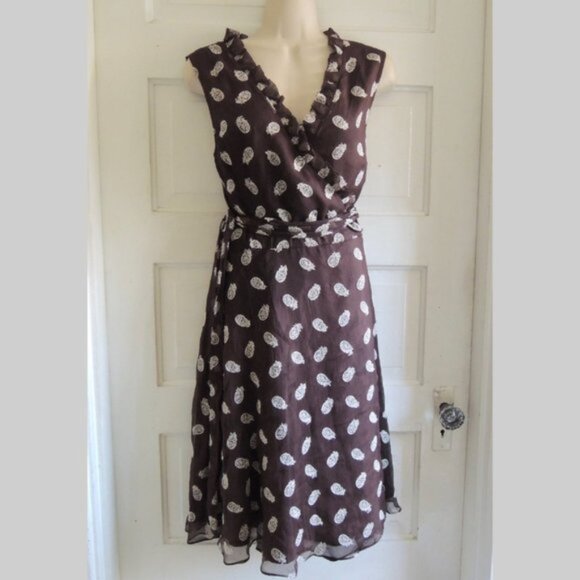 Kate Spade Brown Pineapple Embroidered 100% Silk Wrap Dress 10 - Picture 13 of 13